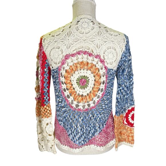 Vintage Carole Little Crochet Patchwork Sweater Women's Small Petite Cottage Y2K - Picture 5 of 8